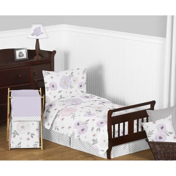 Shop Sweet Jojo Designs Lavender Purple Pink Grey Shabby Chic Watercolor Floral Collection Girl 5 Piece Toddler Size Comforter Set Overstock 27279118
