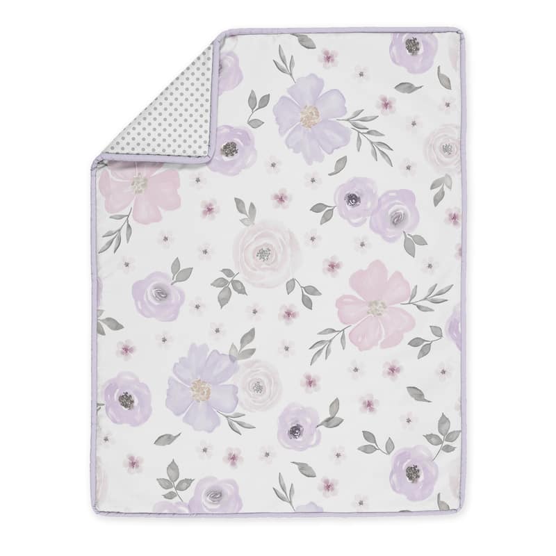Sweet Jojo Designs Lavender Purple Pink Grey White Shabby Chic Watercolor Floral Collection 11-Piece Nursery Crib Bedding Set