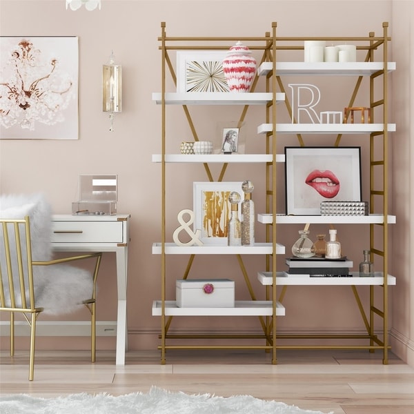CosmoLiving Yves Goldtone Metal/White Wood Bookcase Etagere