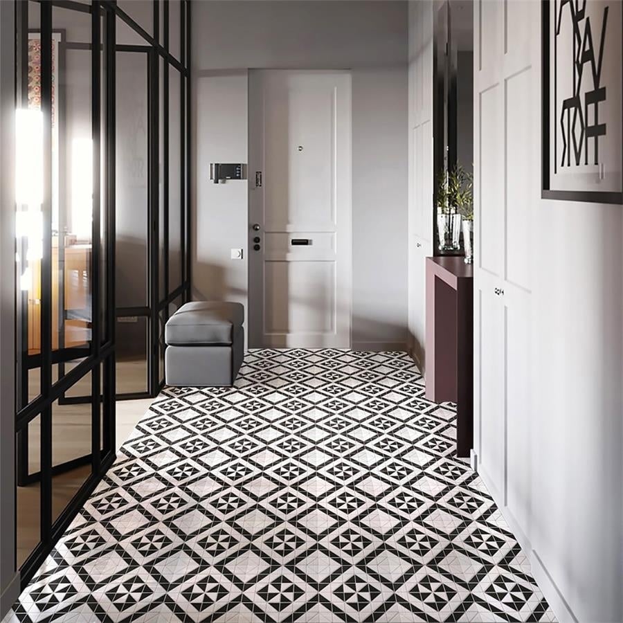 Somertile 1075 X1075 Inch Tri Quadro Windmill Black With White Porcelain Mosaic Floor And Wall