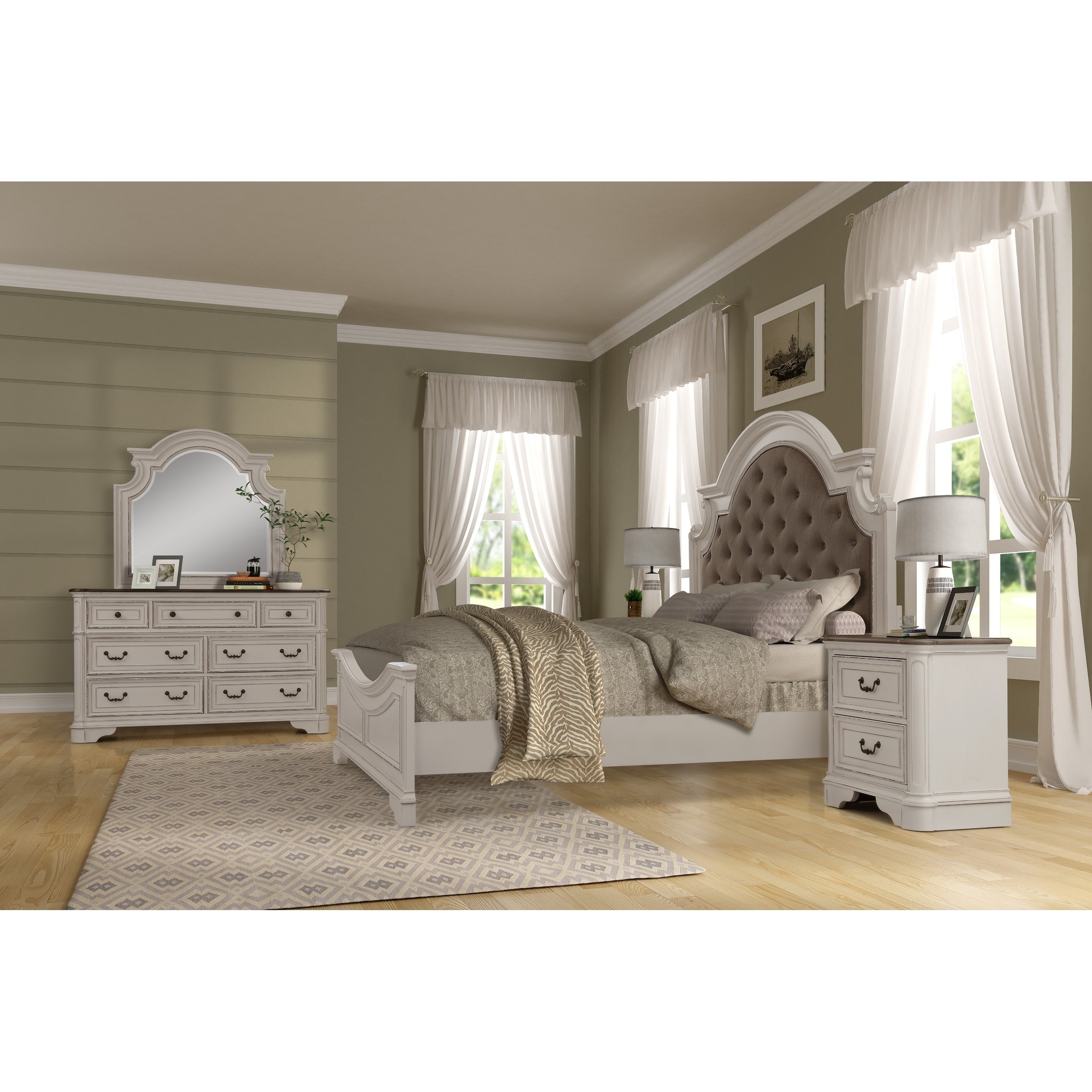 Laval Antique 4 Piece White And Oak Wood Bedroom Set