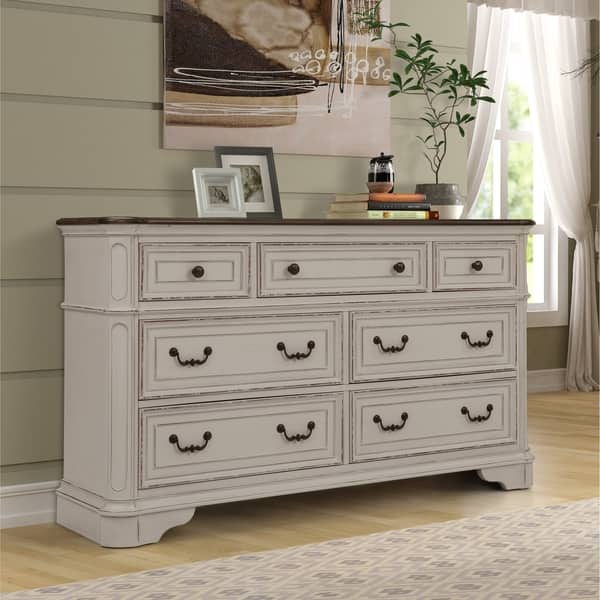 Roundhill Furniture Antique White and Oak Wood Dresser - Overstock ...