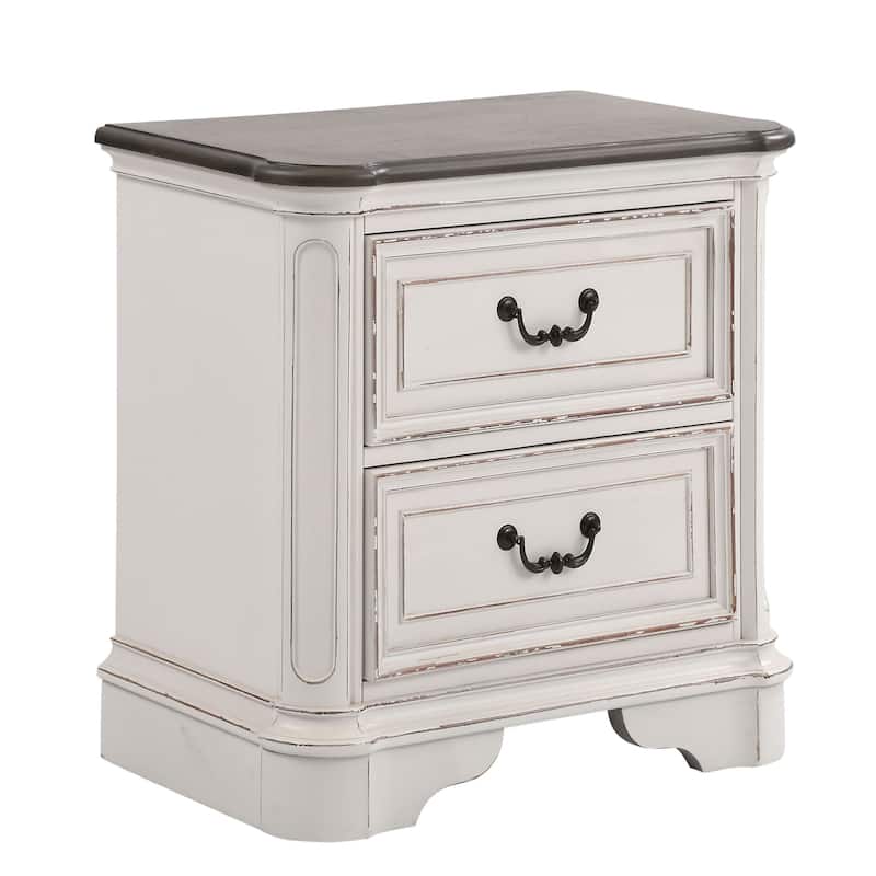 Roundhill Furniture Laval Antique White and Oak Wood 2-Drawer Nightstand