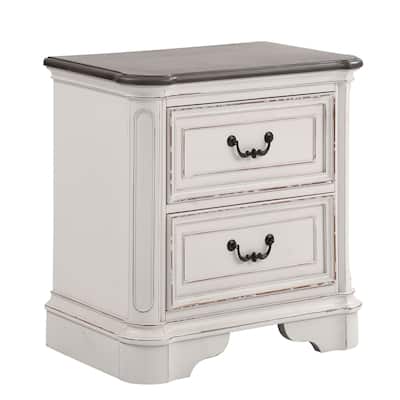 Roundhill Furniture Laval Antique White and Oak Wood 2-Drawer Nightstand