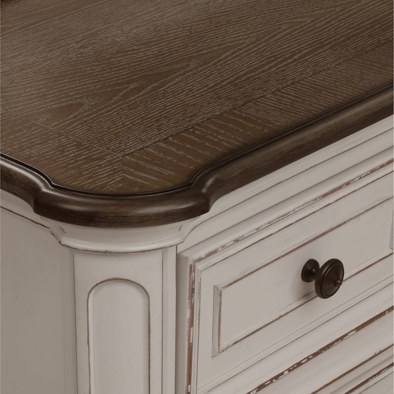 Roundhill Furniture Laval Antique White and Oak Wood 2-Drawer Nightstand