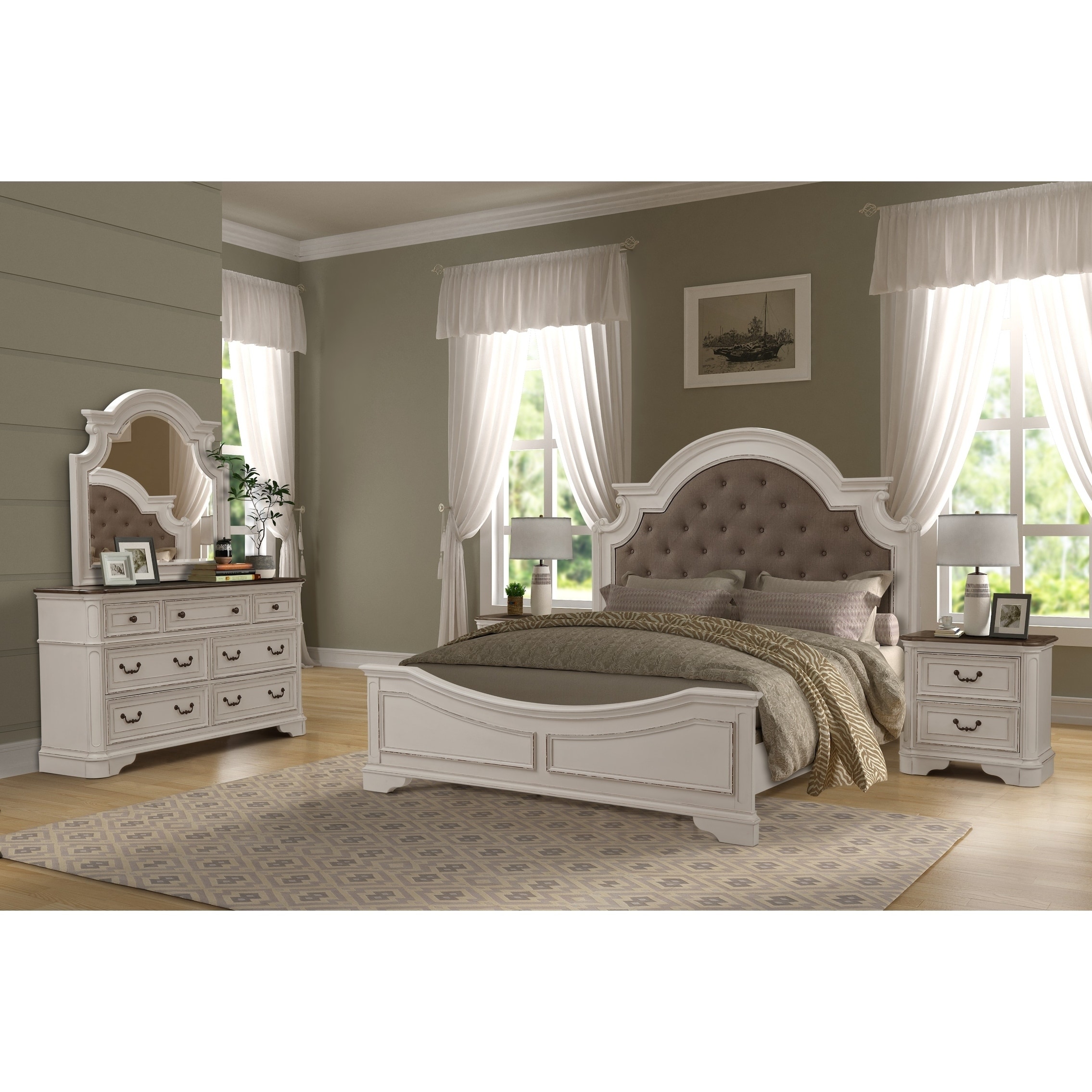 Laval Antique 5-Piece White and Oak Wood Bedroom Set