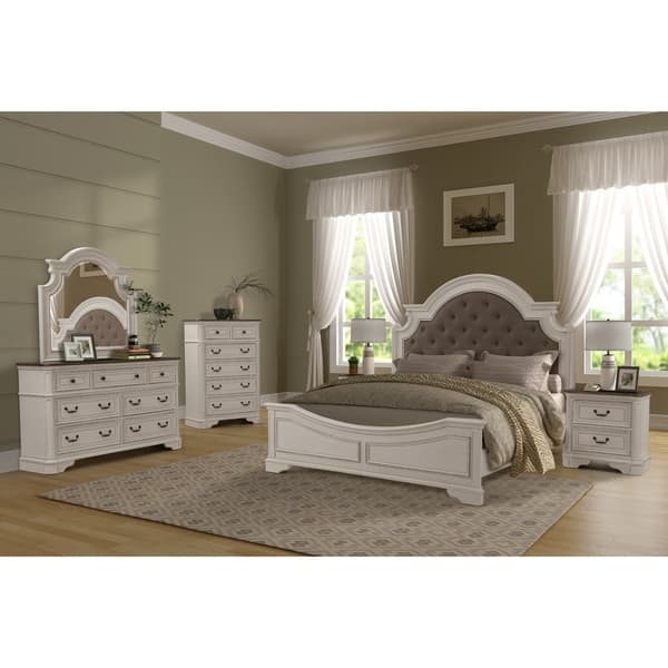 Laval Antique 6 Piece White And Oak Wood Bedroom Set 6 Piece White And Oak Wood Bedroom Set