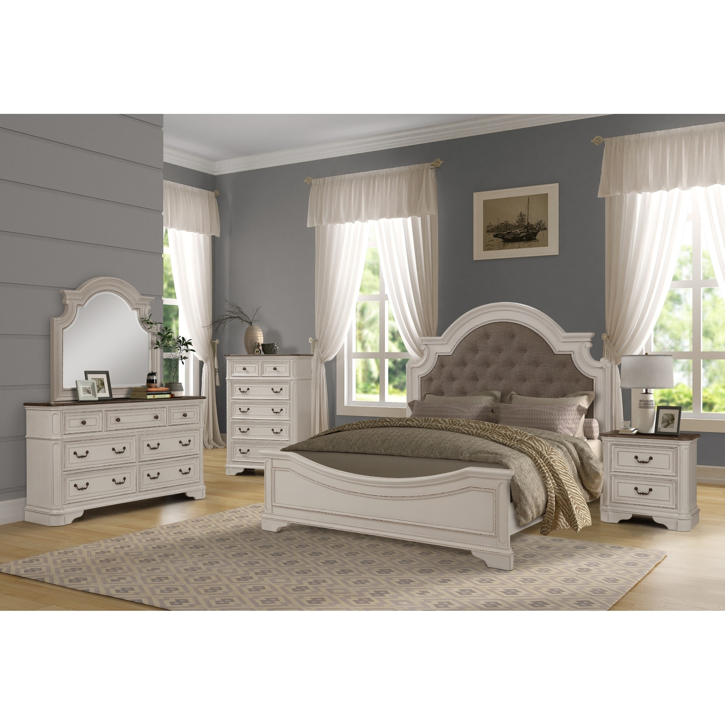 Roundhill Furniture Laval Antique White and Oak Wood Upholstered Bed - On  Sale - Bed Bath & Beyond - 27279749