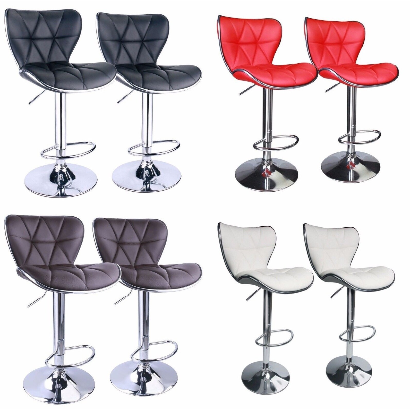 White Leopard Shell Back Adjustable Swivel Bar Stools Set of 2 PU Leather Padded with Back