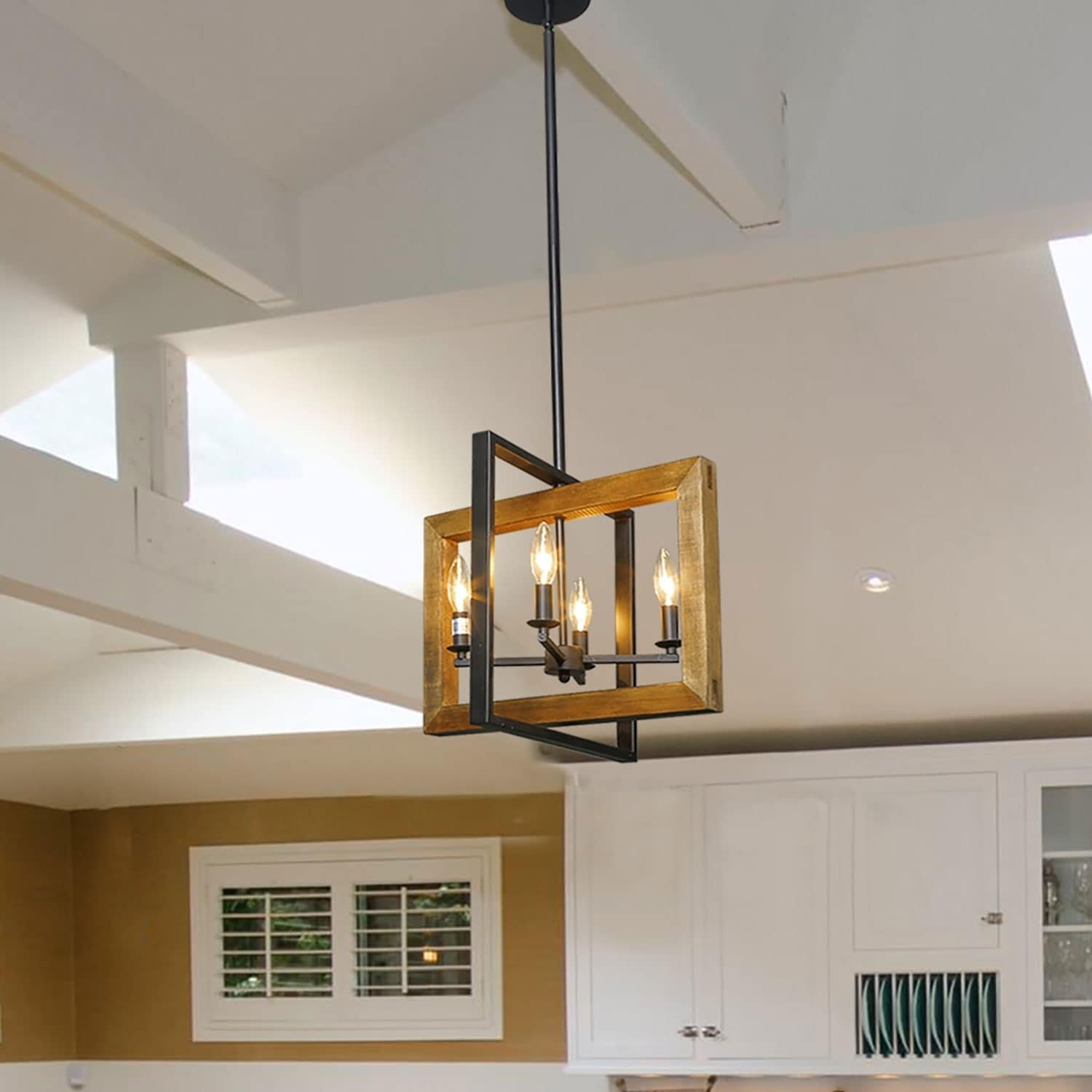 Farmhouse 4-Light Island Lighting Wood chandelier - L18"xW14.6"xH13.8" (L18"xW14.6"xH13.8") - Chandeliers For Bedrooms by Overstock.com