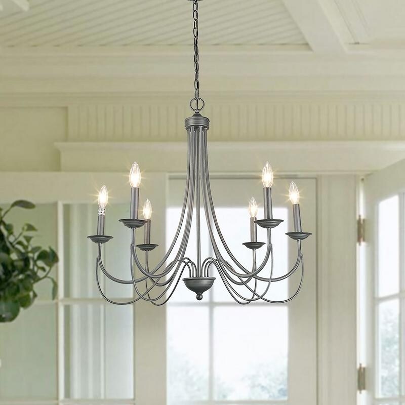 Shuble 6 Lights Transitional Aged Silver Chandelier - Chandeliers For Bedrooms by Overstock.com