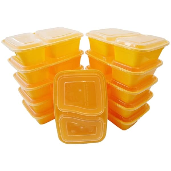 Table To Go 50-Pack Bento Lunch Boxes with Lids (2 Compartment/ 32 oz) , Freezer Safe Meal Prep Containers , (Yellow) - Yellow