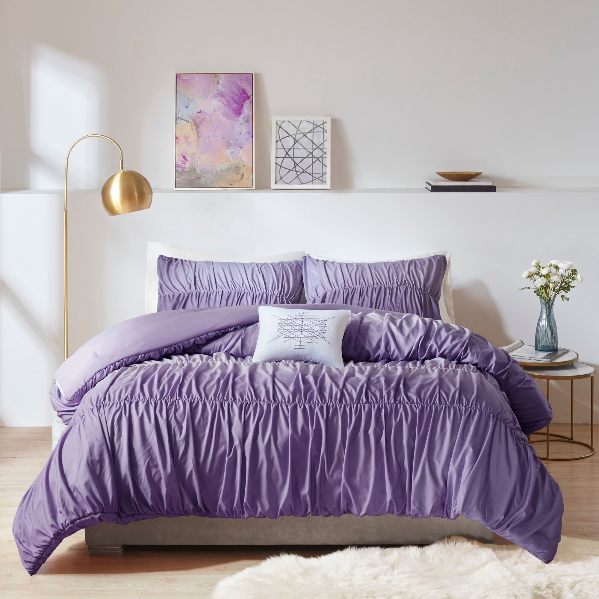 purple ruched duvet cover