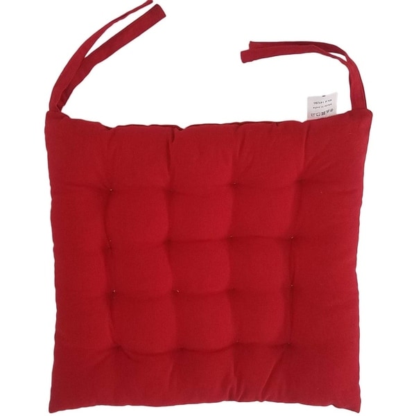 Cottone 100% Cotton Chair Pads w/Ties| 16" x 15" Square | Ergonomic Pillows for Rocking, Dining, Camping, Red