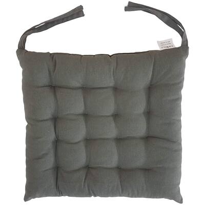 Cottone 100% Cotton Chair Pads w/Ties| 16" x 15" Square | Ergonomic Pillows for Rocking, Dining, Camping, Grey
