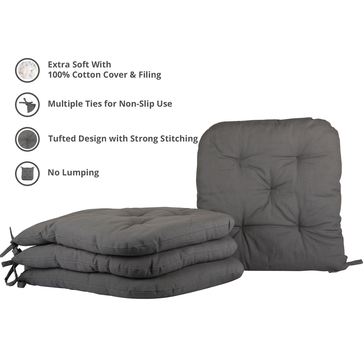 Tie On Chair Cushions Square Seat Pads Cover for Patio Dining Room Set of 2 4