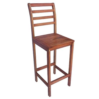 Zen Garden Eucalyptus Wood Bar Chair, Size - 16" x 16" x 47.5", Set of 2, Teak Wood Finish, Teak Yellow