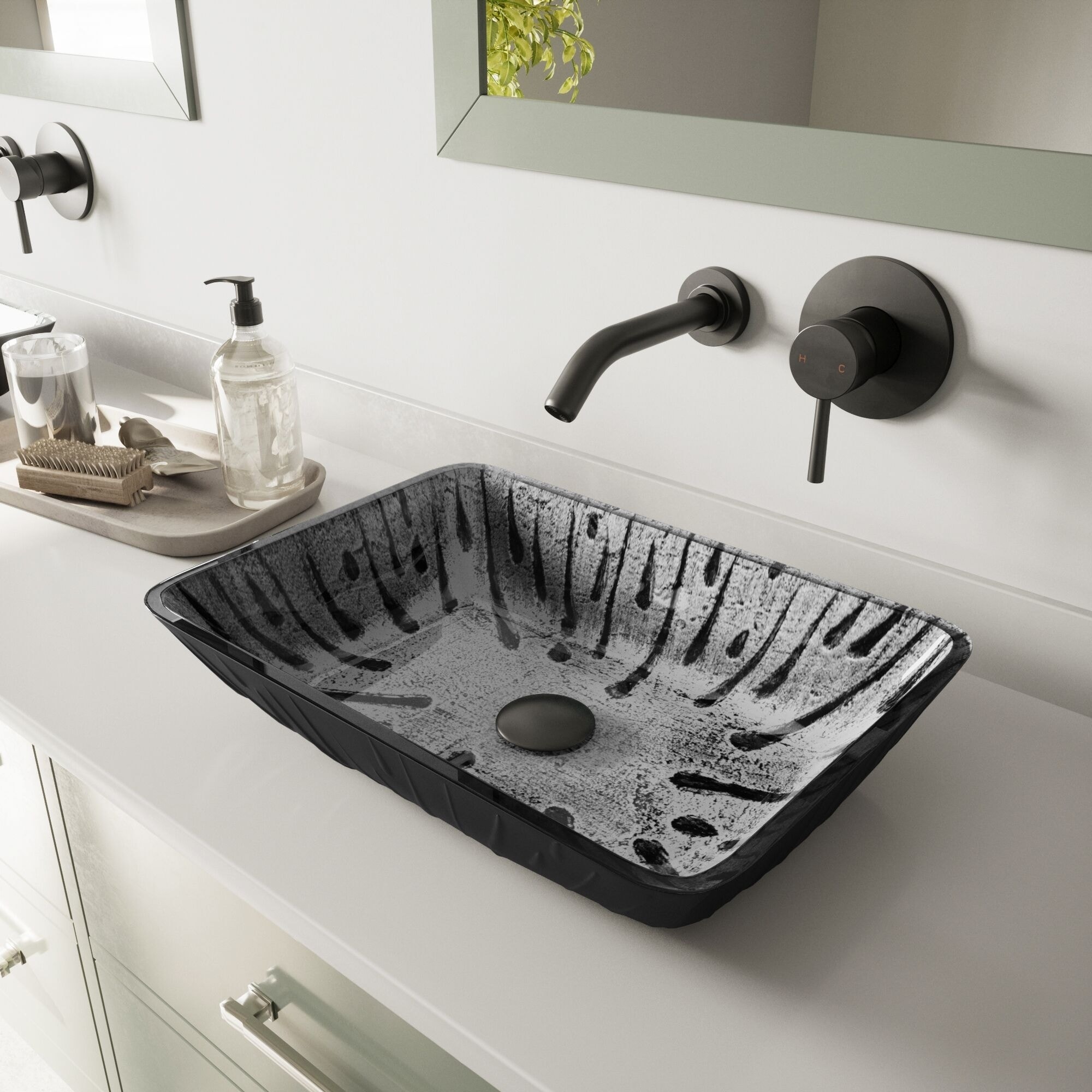 Vigo Plutonian Gl Vessel Bathroom Sink With Olus Wall Mount Faucet In A Matte Black Finish Pop Up Drain Included Vigo Plutonian Gl Vessel Bathroom Sink With Olus Wall Mount Faucet In A Matte Black Finish Pop Up Drain Included