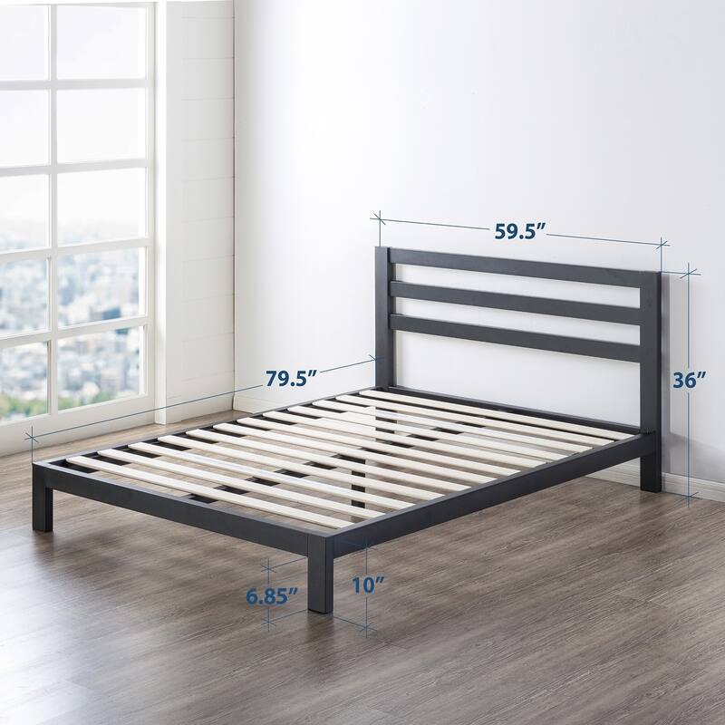 10 inch Metal Platform Bed with Wooden Slat Support By Crown Comfort
