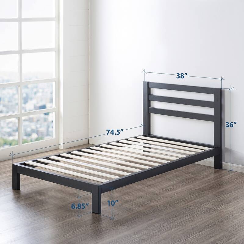 10 inch Metal Platform Bed with Wooden Slat Support By Crown Comfort - Twin