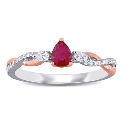 Miadora 2-Tone 14k White and Rose Gold Ruby and Diamond Infinity Engagement Ring