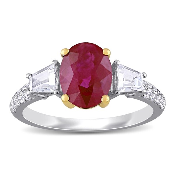 Miadora 14k White and Yellow Gold Ruby White Sapphire and 1/4ct TDW ...