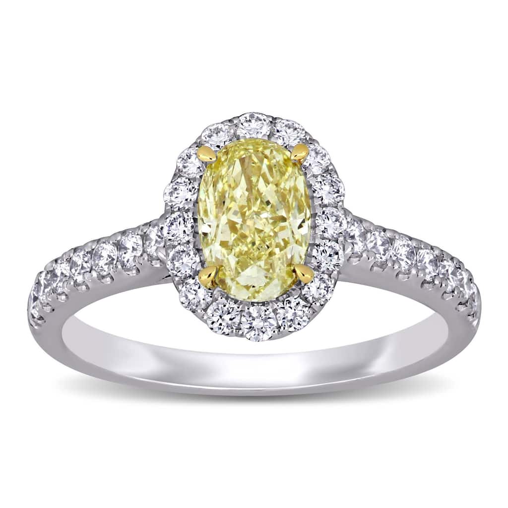 Miadora 14k White and Yellow Gold 1 5/8ct TDW Certified Oval Yellow and White Diamond Halo Engagement Ring (GIA)