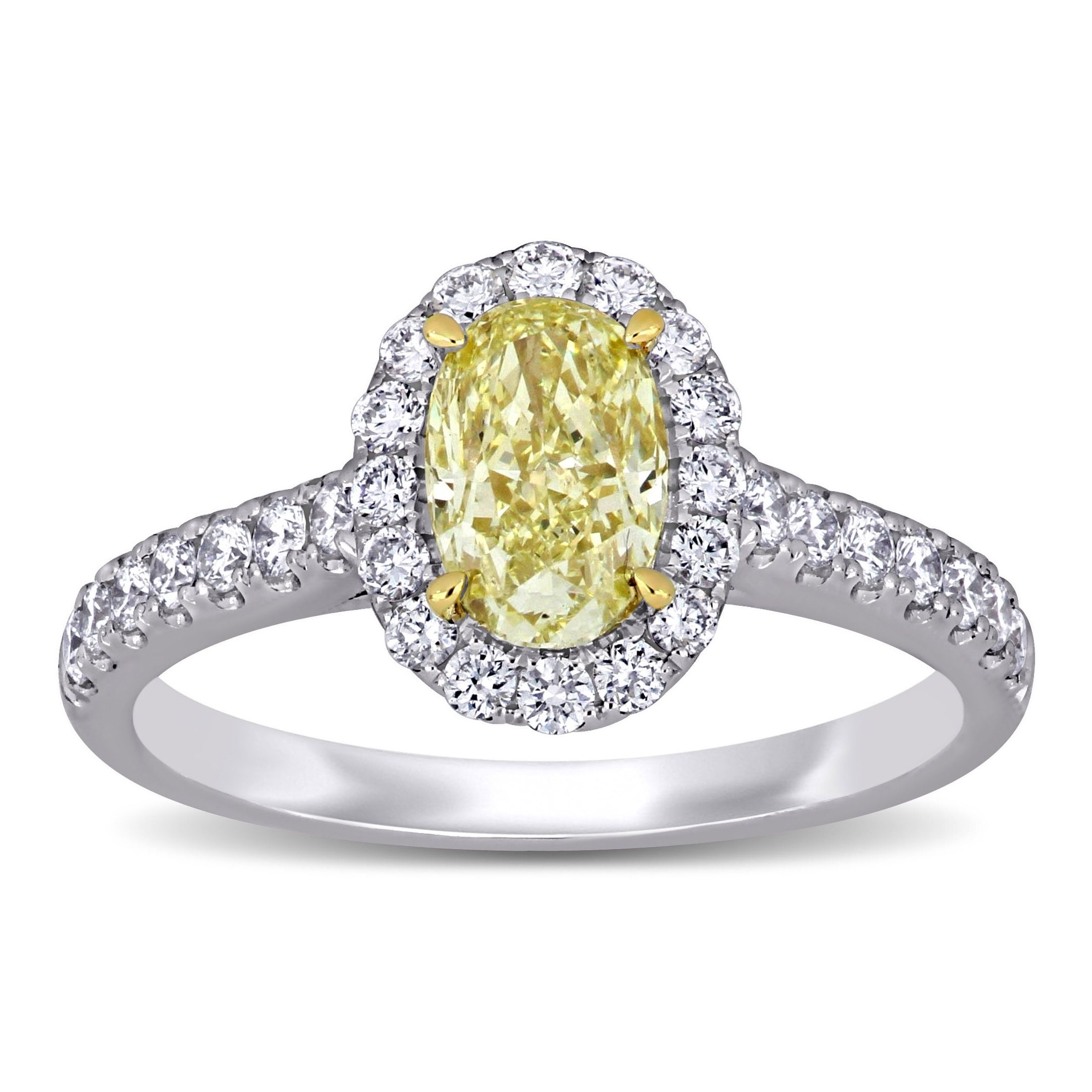 Miadora 14k White and Yellow Gold 1 5/8ct TDW Certified Oval Yellow and White Diamond Halo Engagement Ring (GIA)