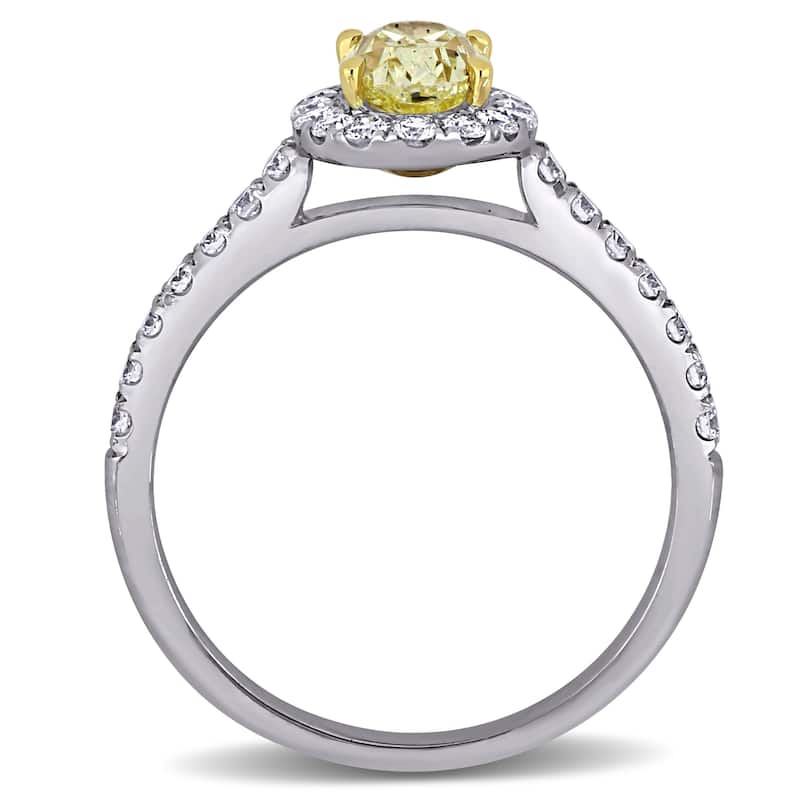Miadora 14k White and Yellow Gold 1 5/8ct TDW Certified Oval Yellow and White Diamond Halo Engagement Ring (GIA)