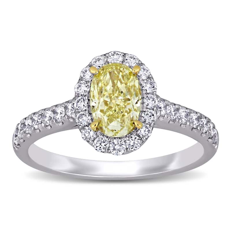 Miadora 14k White and Yellow Gold 1 5/8ct TDW Certified Oval Yellow and White Diamond Halo Engagement Ring (GIA)