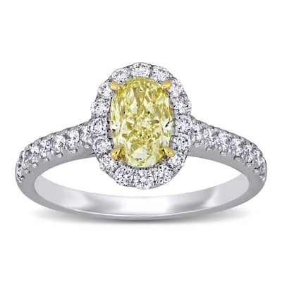 Miadora 14k White and Yellow Gold 1 5/8ct TDW Certified Oval Yellow and White Diamond Halo Engagement Ring (GIA)
