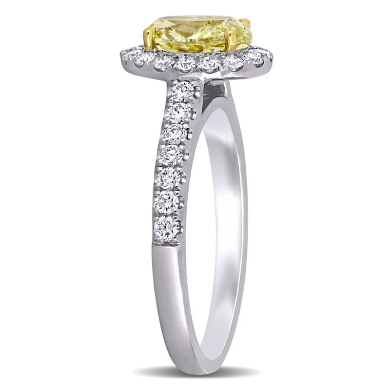 Miadora 14k White and Yellow Gold 1 5/8ct TDW Certified Oval Yellow and White Diamond Halo Engagement Ring (GIA)