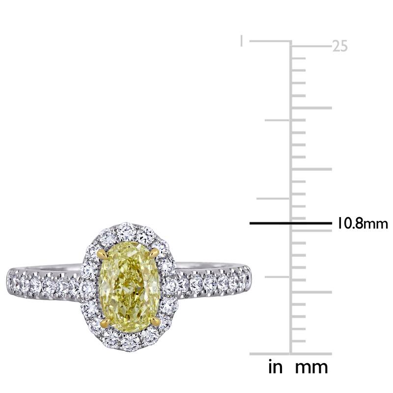 Miadora 14k White and Yellow Gold 1 5/8ct TDW Certified Oval Yellow and White Diamond Halo Engagement Ring (GIA)