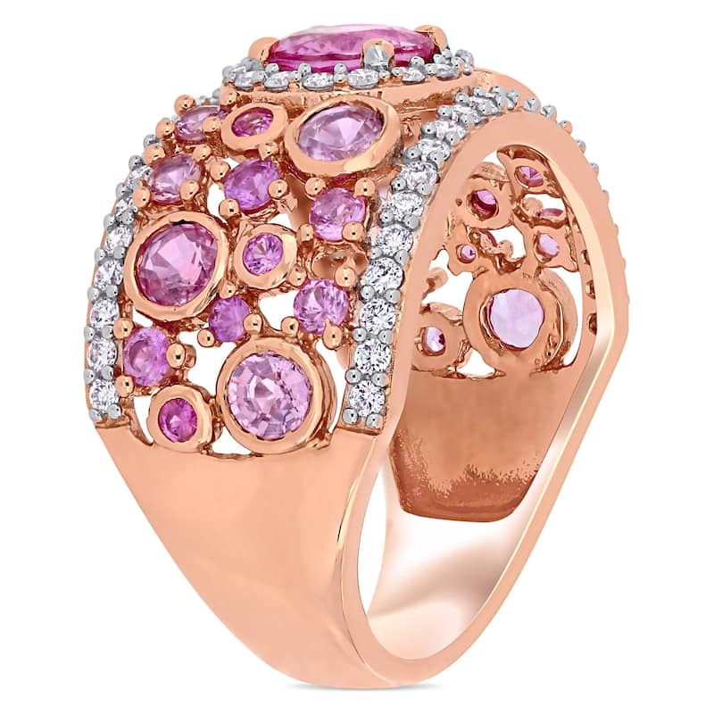 Miadora 14k Rose Gold Pink Sapphire and 1/2ct TDW Diamond Cluster Band Ring