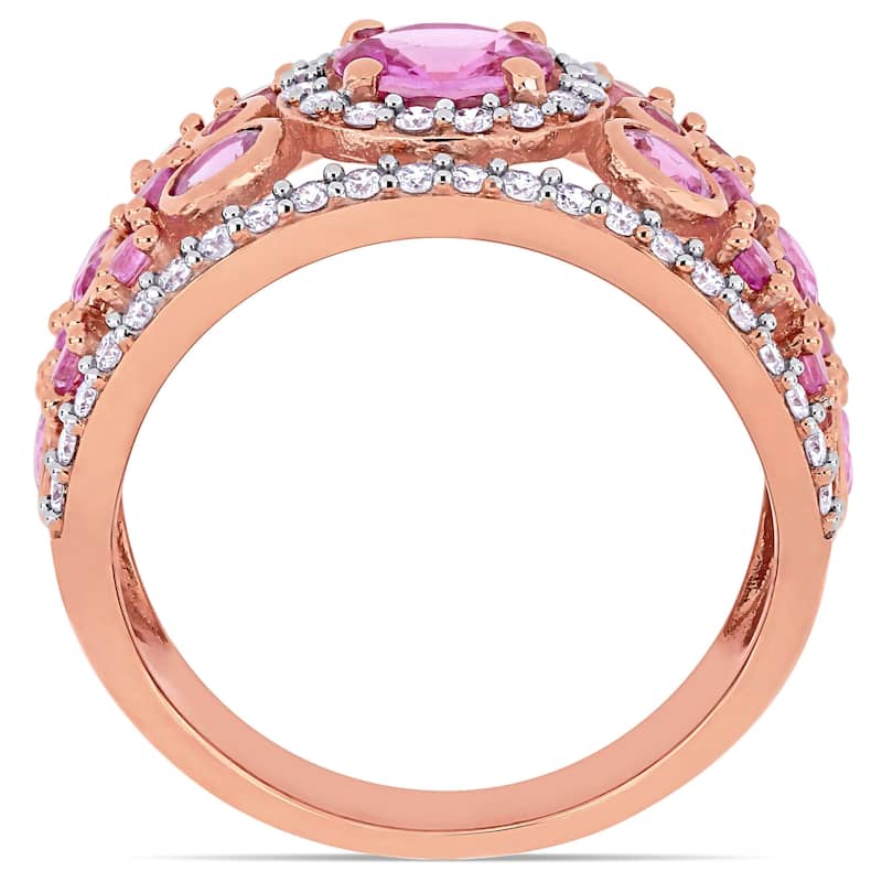 Miadora 14k Rose Gold Pink Sapphire and 1/2ct TDW Diamond Cluster Band Ring