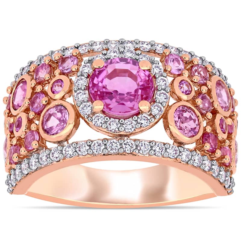 Miadora 14k Rose Gold Pink Sapphire and 1/2ct TDW Diamond Cluster Band Ring