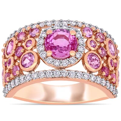 Miadora 14k Rose Gold Pink Sapphire and 1/2ct TDW Diamond Cluster Band Ring