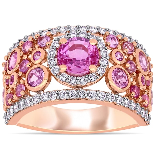 Miadora 14k Rose Gold Pink Sapphire and 1/2ct TDW Diamond Cluster Band Ring