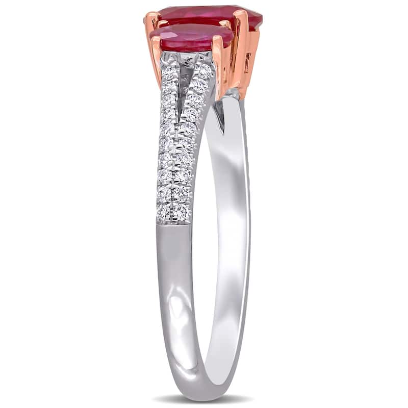 Miadora 14k White and Rose Gold Ruby and 1/6ct TDW Diamond 3-Stone Engagement Ring