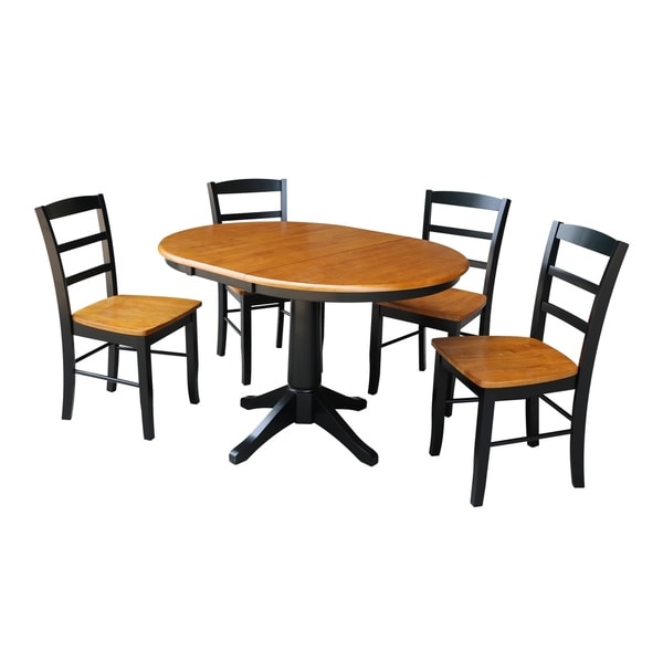36" Round Extension Dining Table With 4 Madrid Chairs