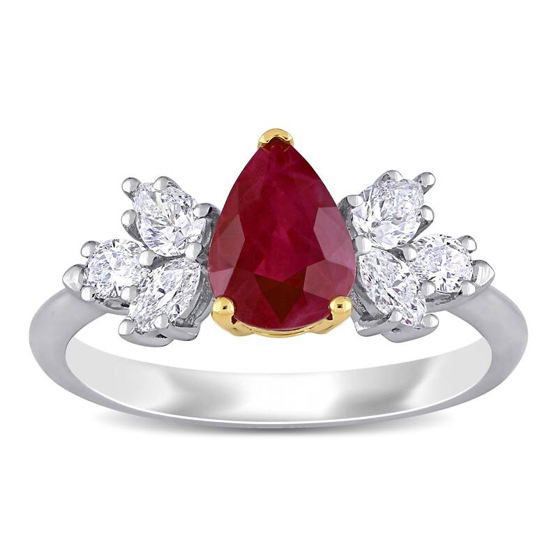 Miadora 14k White and Yellow Gold Ruby and 1/2ct TDW Diamond Floral-Inspired Engagement Ring