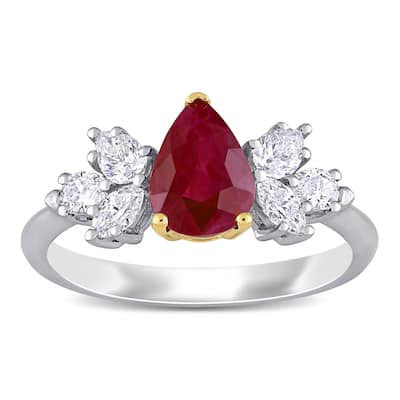 Miadora 14k White and Yellow Gold Ruby and 1/2ct TDW Diamond Floral-Inspired Engagement Ring
