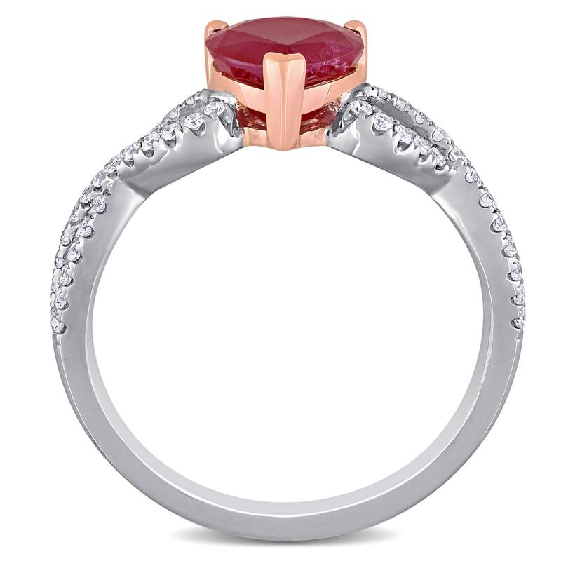 Miadora 14k White and Rose Gold Heart-Cut Ruby and 1/4ct TDW Diamond Infinity Engagement Ring