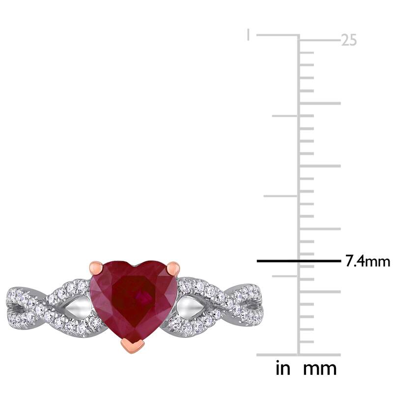 Miadora 14k White and Rose Gold Heart-Cut Ruby and 1/4ct TDW Diamond Infinity Engagement Ring