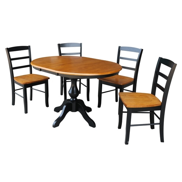 36" Round Extension Dining Table With 4 Madrid Chairs