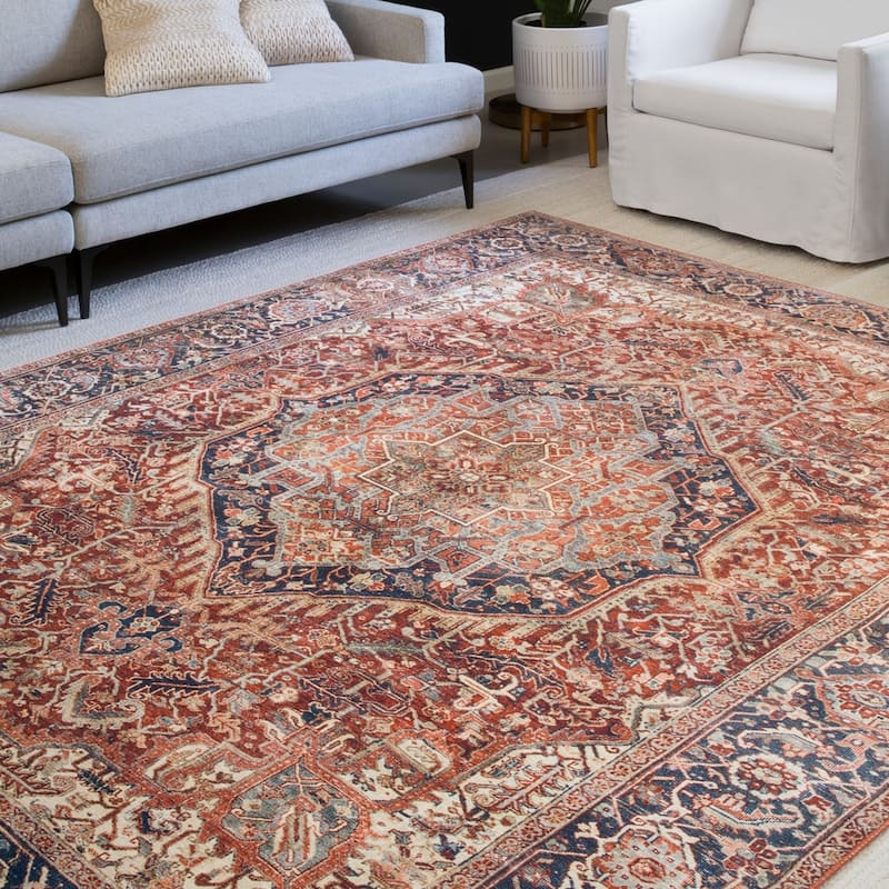 Alexander Home Isabelle Traditional Vintage Border Printed Area Rug - 9' x 12' - Red/Navy