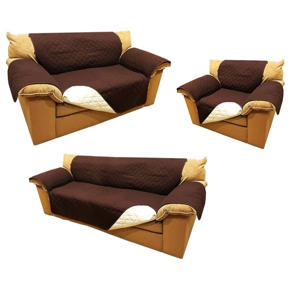 ALEKO Set of Pet Friendly Sofa/Love Seat /Arm Chair Slipcover Furniture Protector Brown