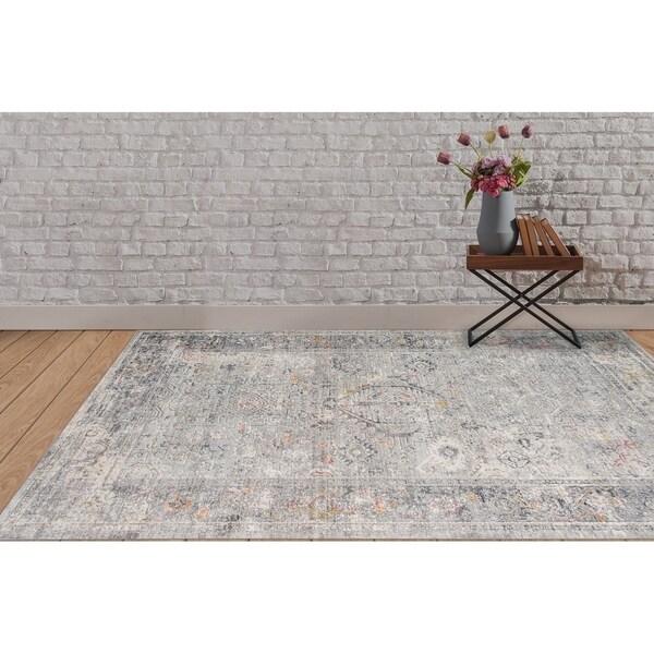 Lanfar Silver Vintage Bordered Area Rug