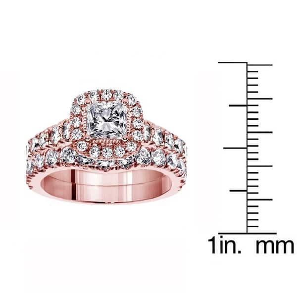 Shop Rose Gold 3ct Tdw Princess Cut Diamond Bridal Ring Set On