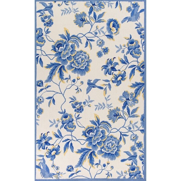 Domani Mohana Ivory/Blue Floral Hand-hooked Area Rug - Overstock - 27285997
